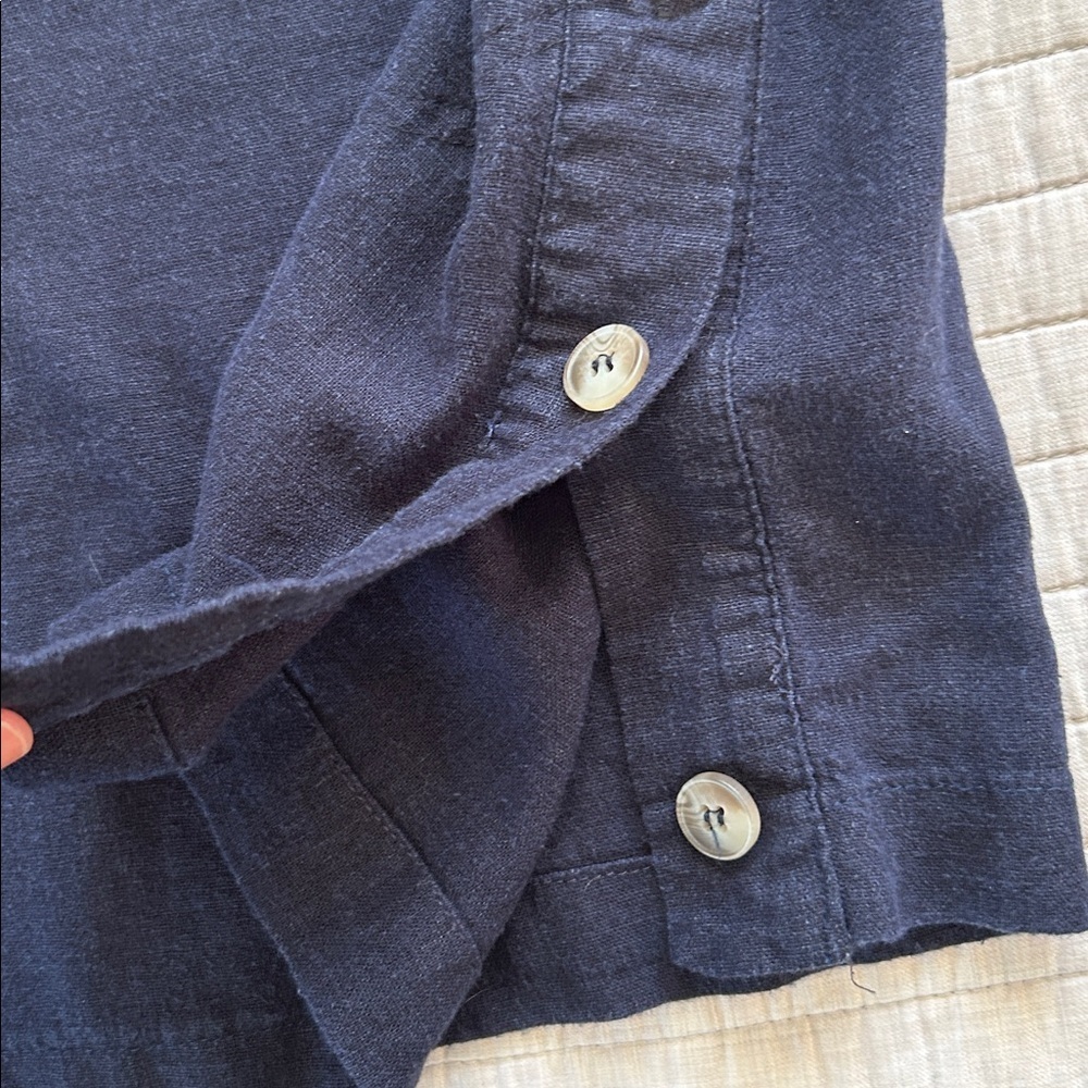 For Cynthia linen navy Boho lagenlook cottage minimalist mini dress S oversized - Picture 12 of 12